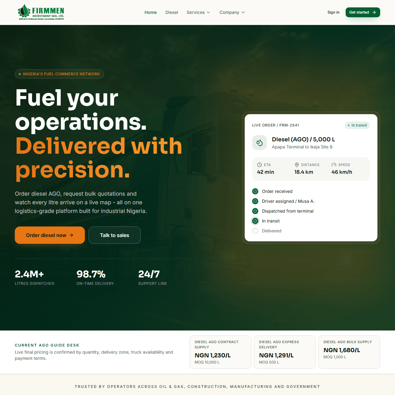 Firmmen website on desktop