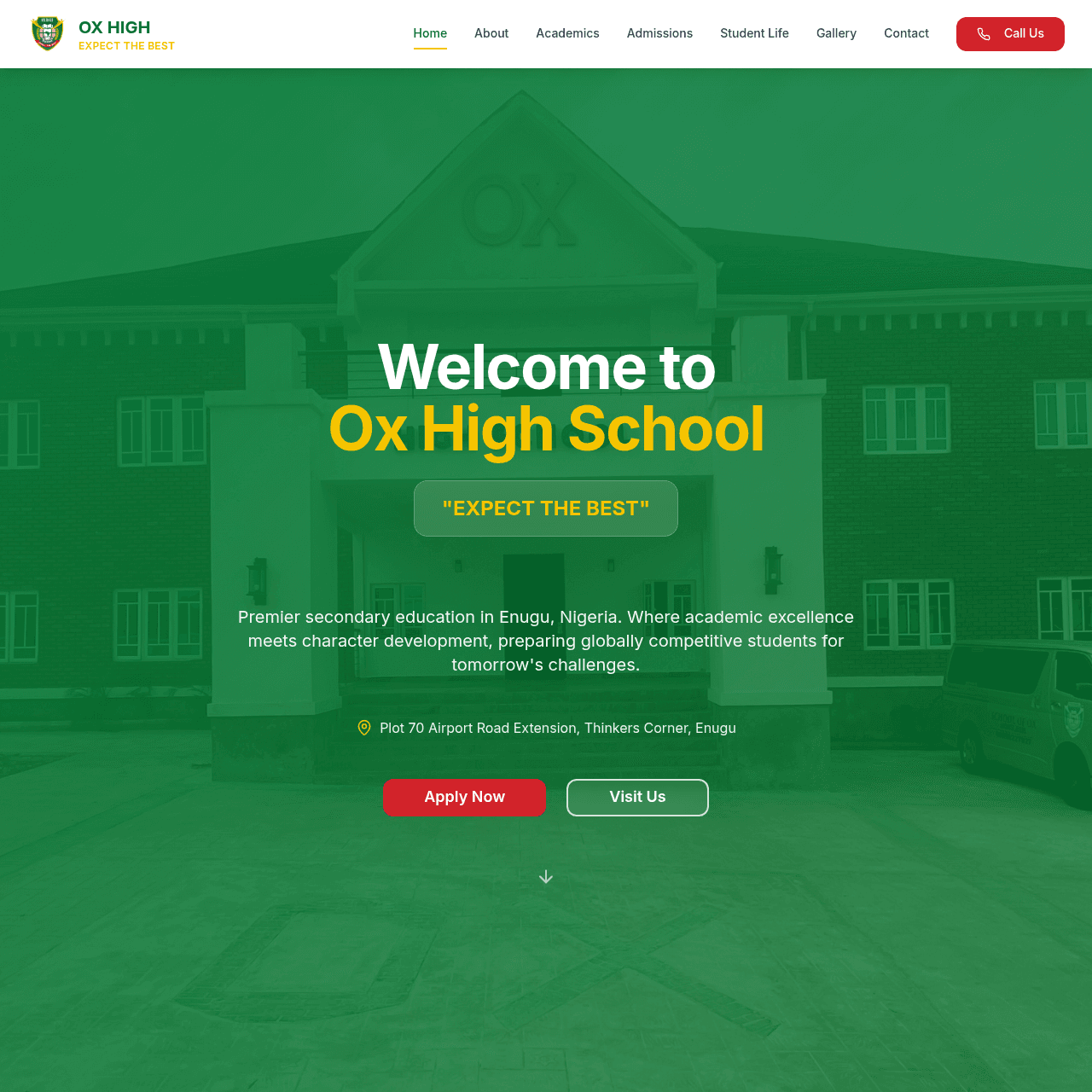 Ox High School website on desktop