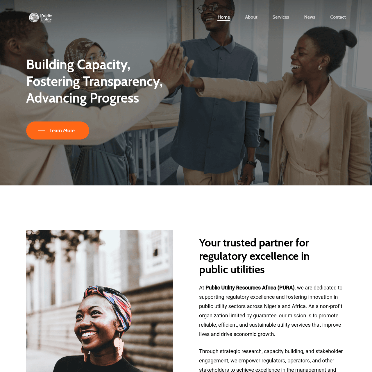 Public Utility Resources Africa website on desktop