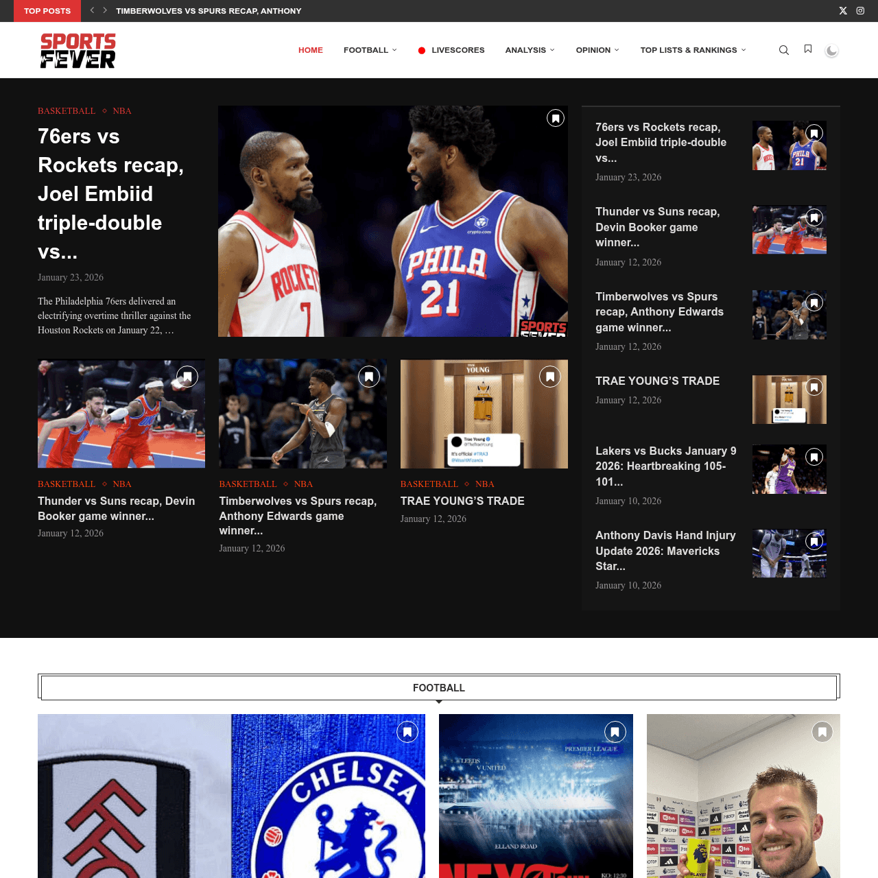 SportsFever website on desktop
